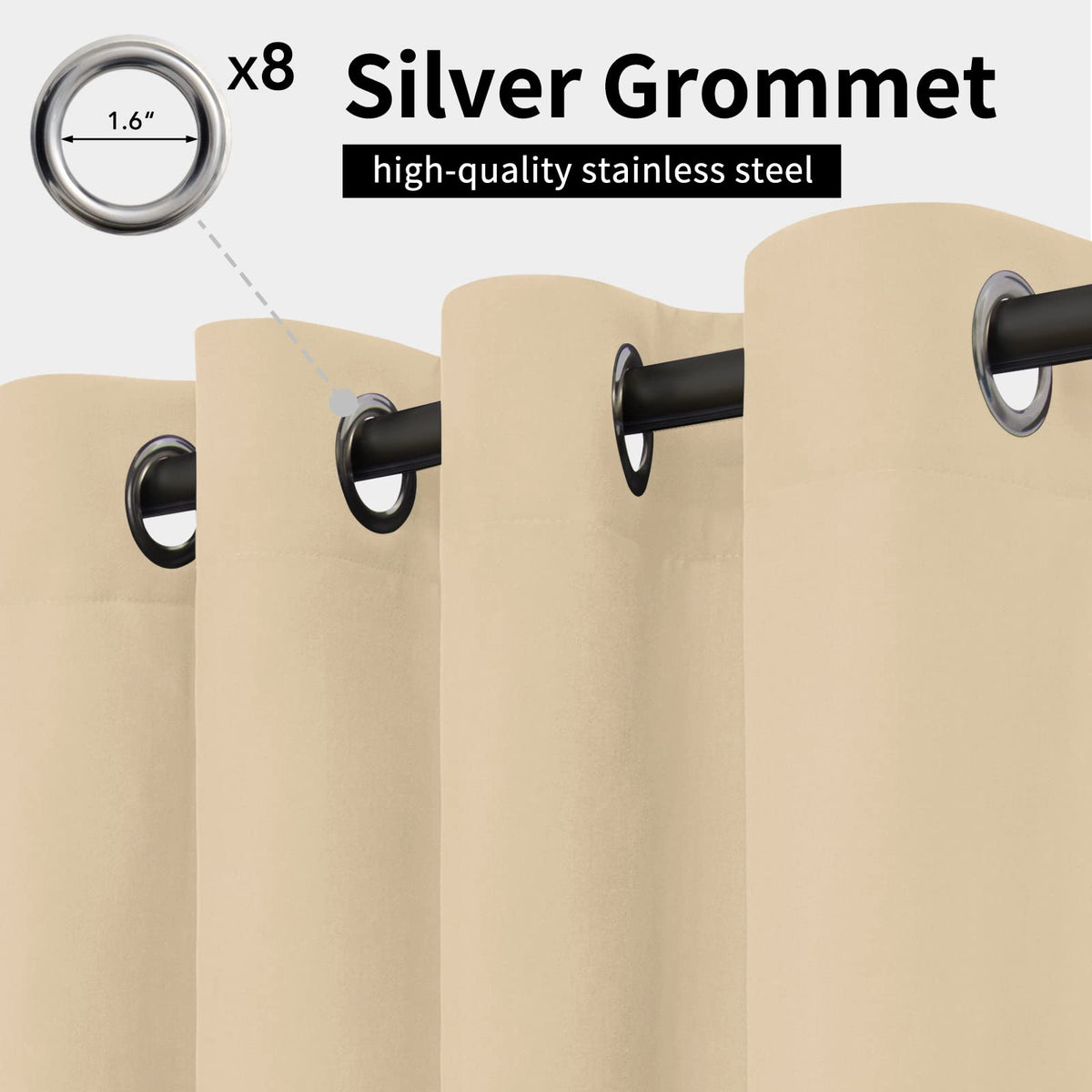 Outdoor Curtains 2 Panels, 54x96 inch, Beige