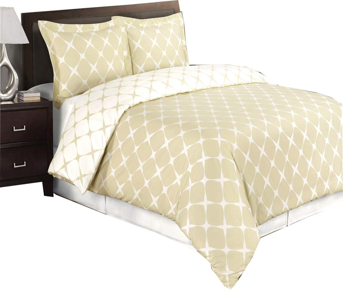 Duvet Cover 3 Piece Set - Soft and Breathable Cotton Duvet Cover Set - 100% Cotton, Ivory and Linen