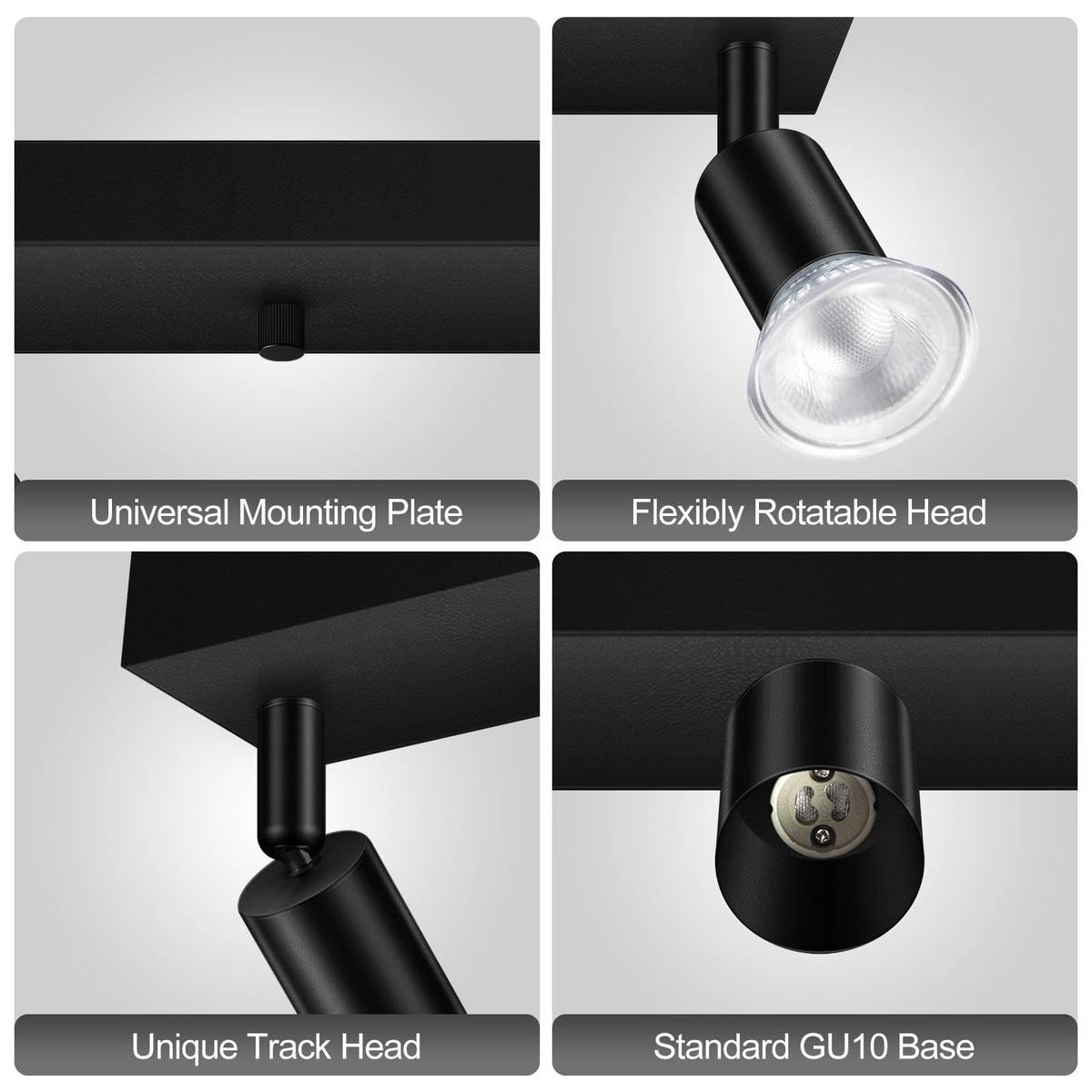 Plug in Track Light, Black, 30", 5 Way GU10 Track Ceiling Lighting