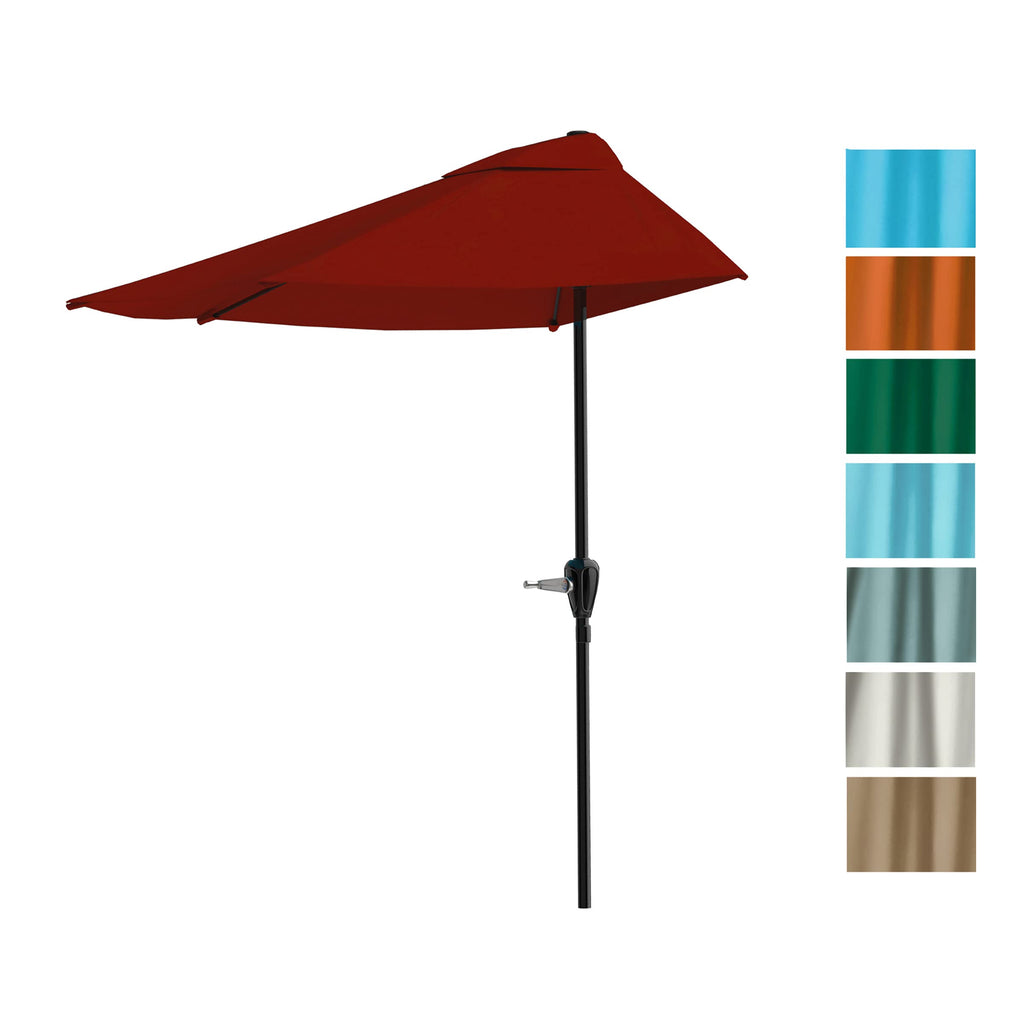 9 ft Half Umbrella Outdoor Patio Shade, Maroon Red