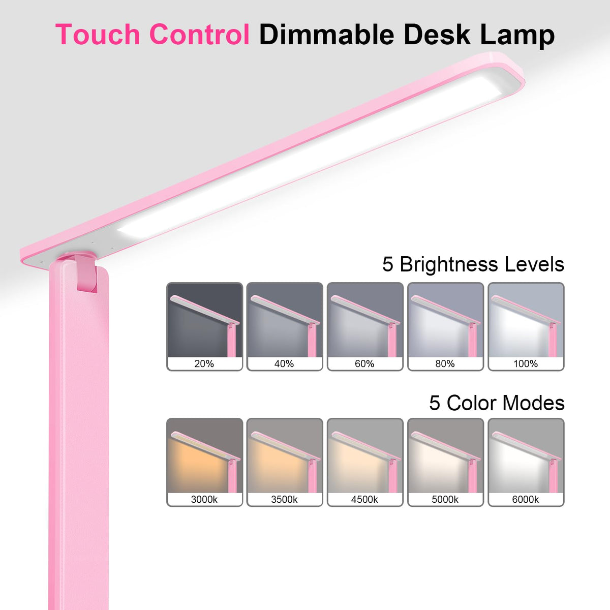 Crown LED Desk Lamp Dimmable Table Lamp Reading Lamp with USB Charging Port, 5 Lighting Modes, Sensitive Control