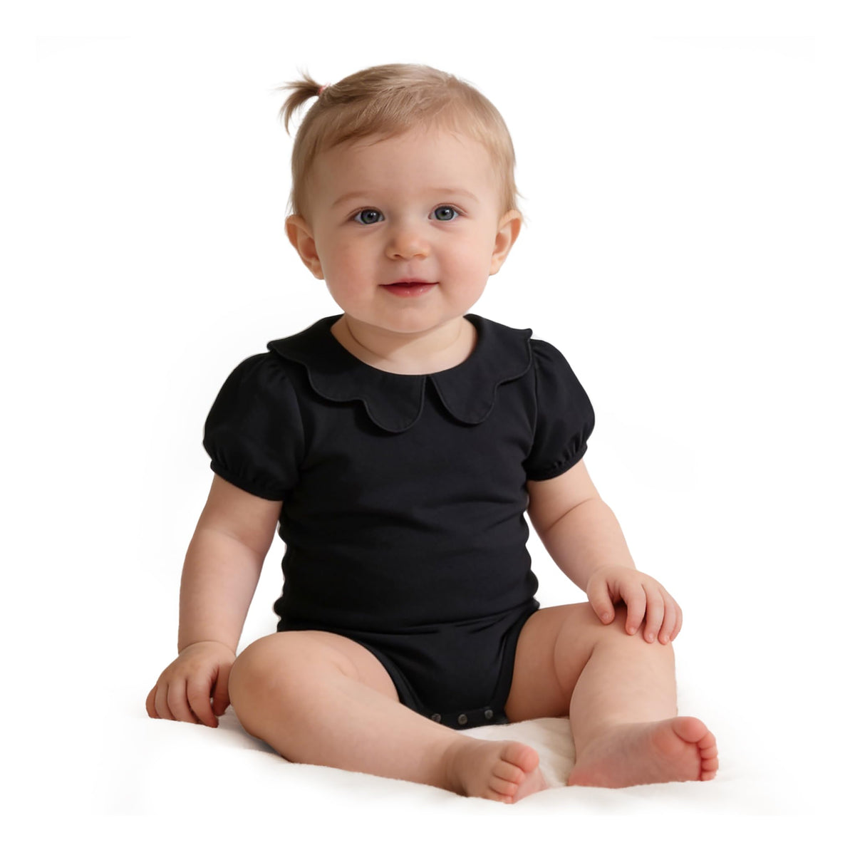 Baby Girls Peter Pan Collar Bodysuit Toddler Ruffle Romper Short Sleeve Solid Color Clothes