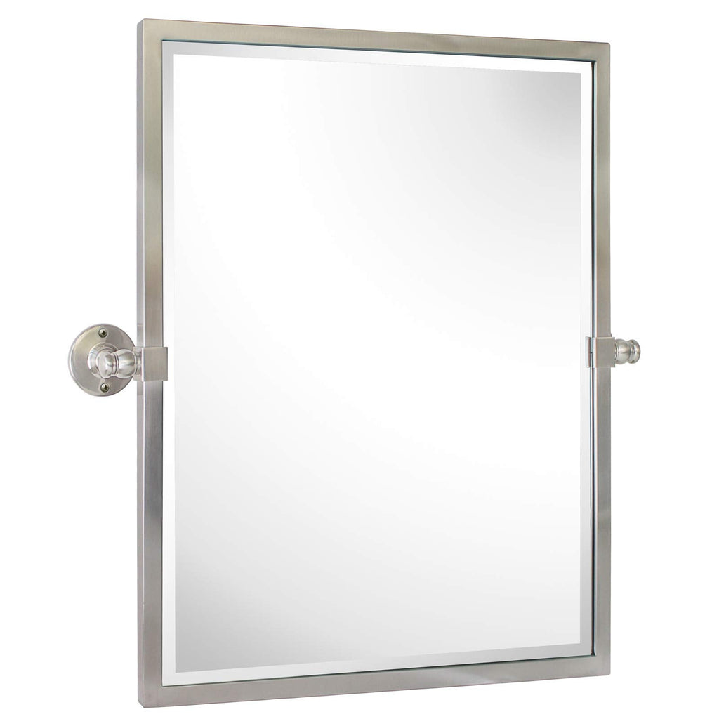 Pivot Mirror Brushed Nickel Tilt Rectangle Bathroom Mirror Tilting Metal Framed Beveled Vanity Mirrors, Overall 23.9