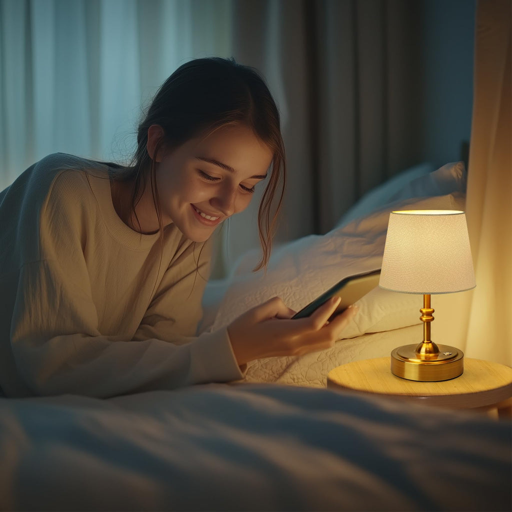 Small Cordless Lamp Dimmable-Battery Operated Table lamp, 4000mAh Rechargeable, Touch Bedside Lamp with White Fabric
