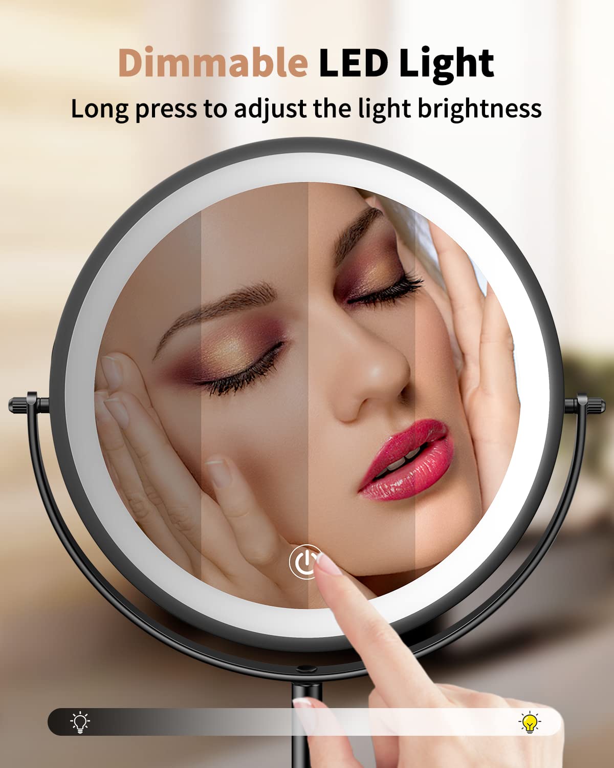 8" Lighted Makeup Mirror with Magnification 10X/1X, 3 Color Lights