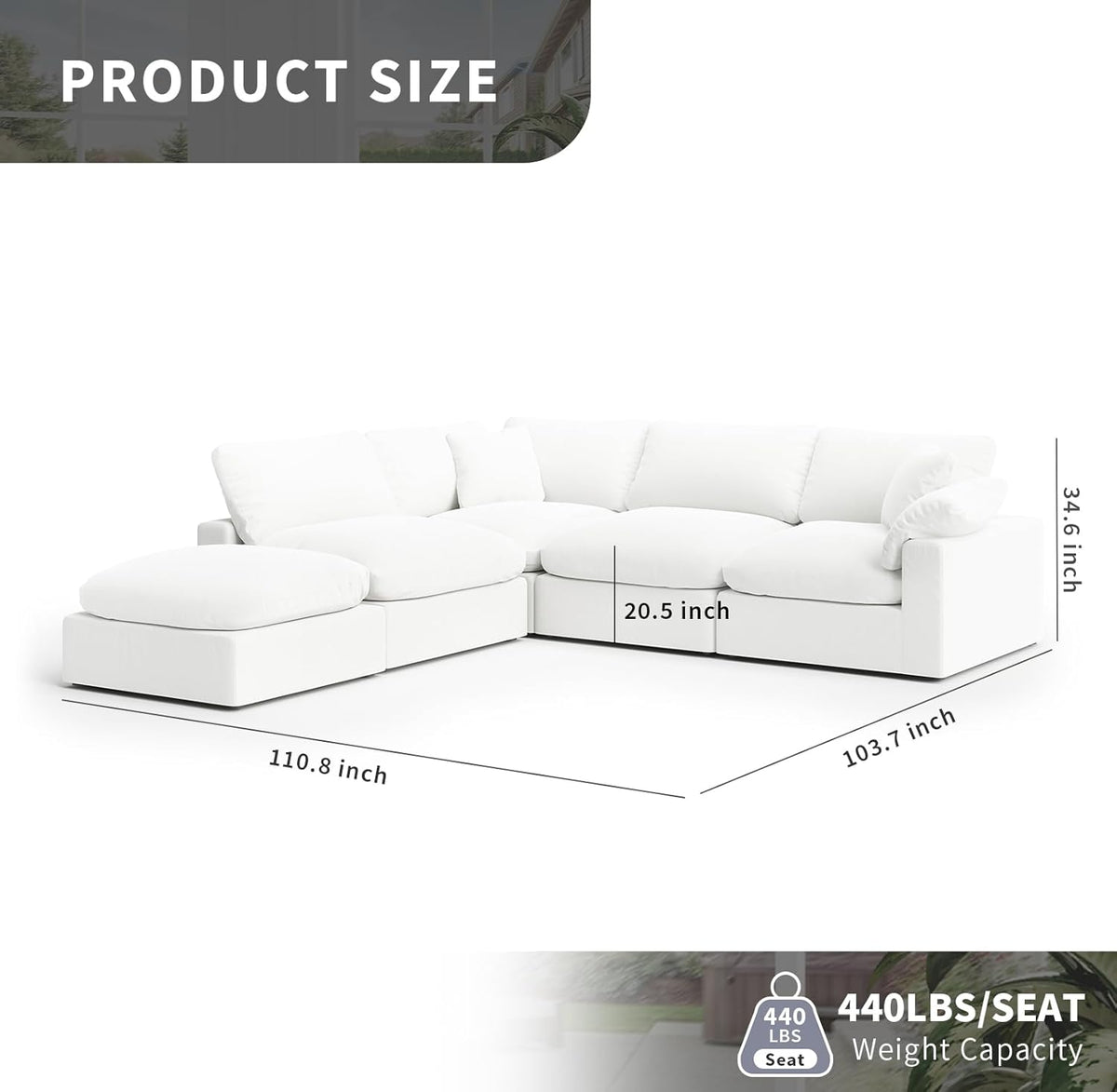 Cloud Modular Sectional Sofa, Oversized Convertible Modular Cloud Couch, Down Feather Filled Sectional Sofa Comfy Upholstered Deep Seat Couches for Living Room, Sofa Covers Washable & Replaceable