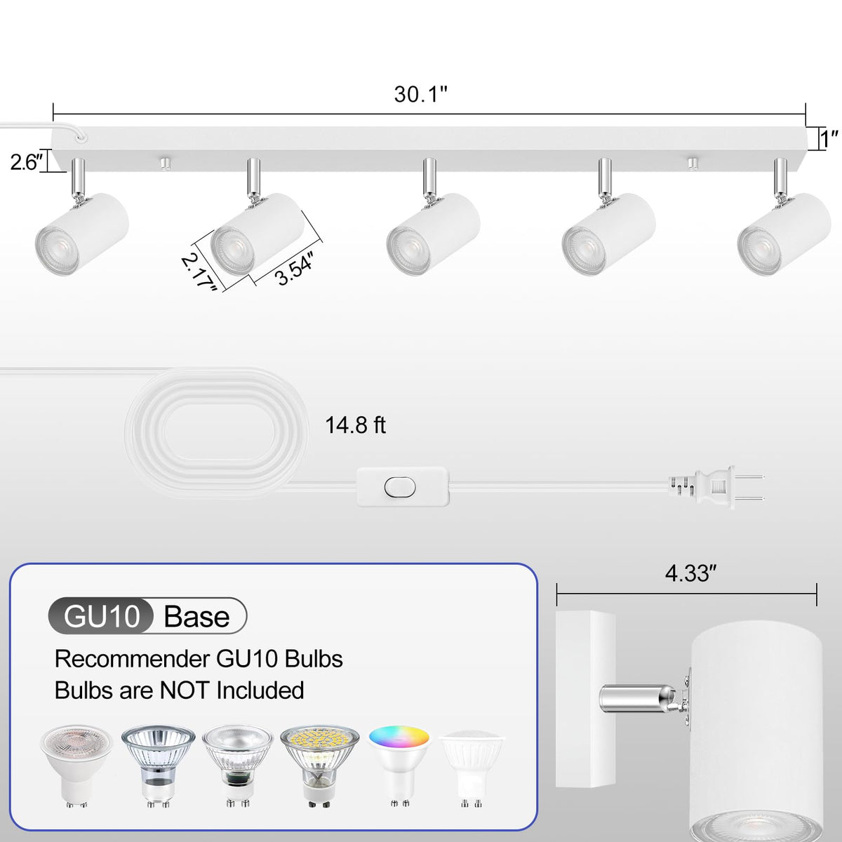 LED Plug-in Track Light Kit, Matte White, 5-Light
