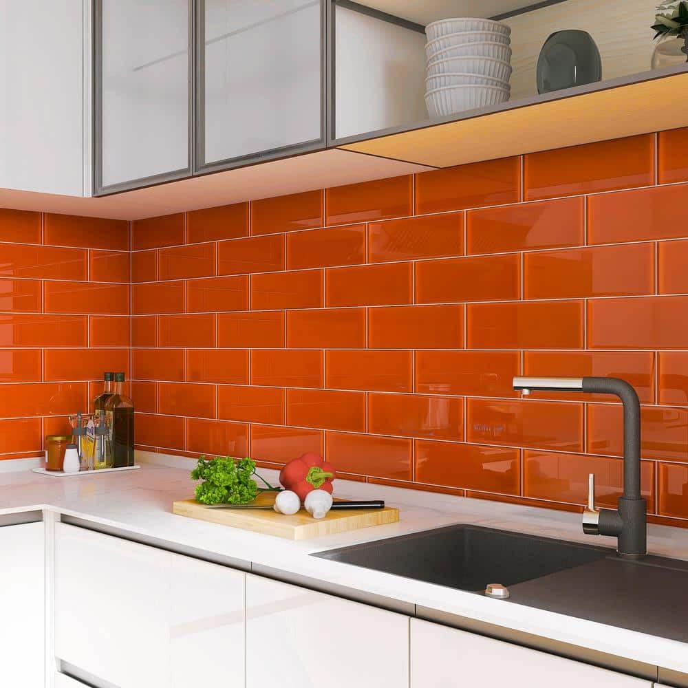 Rainbow 3x6 Glossy Orange Glass Subway Wall Tile Backsplash - Bathroom Shower Wall - Accent Decor - Fireplace and