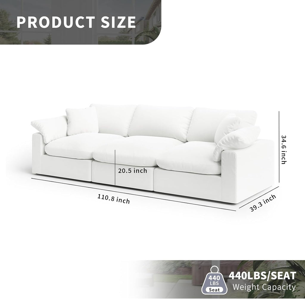 Cloud Modular Sectional Sofa, Oversized Convertible Modular Cloud Couch, Down Feather Filled Sectional Sofa Comfy Upholstered Deep Seat Couches for Living Room, Sofa Covers Washable & Replaceable