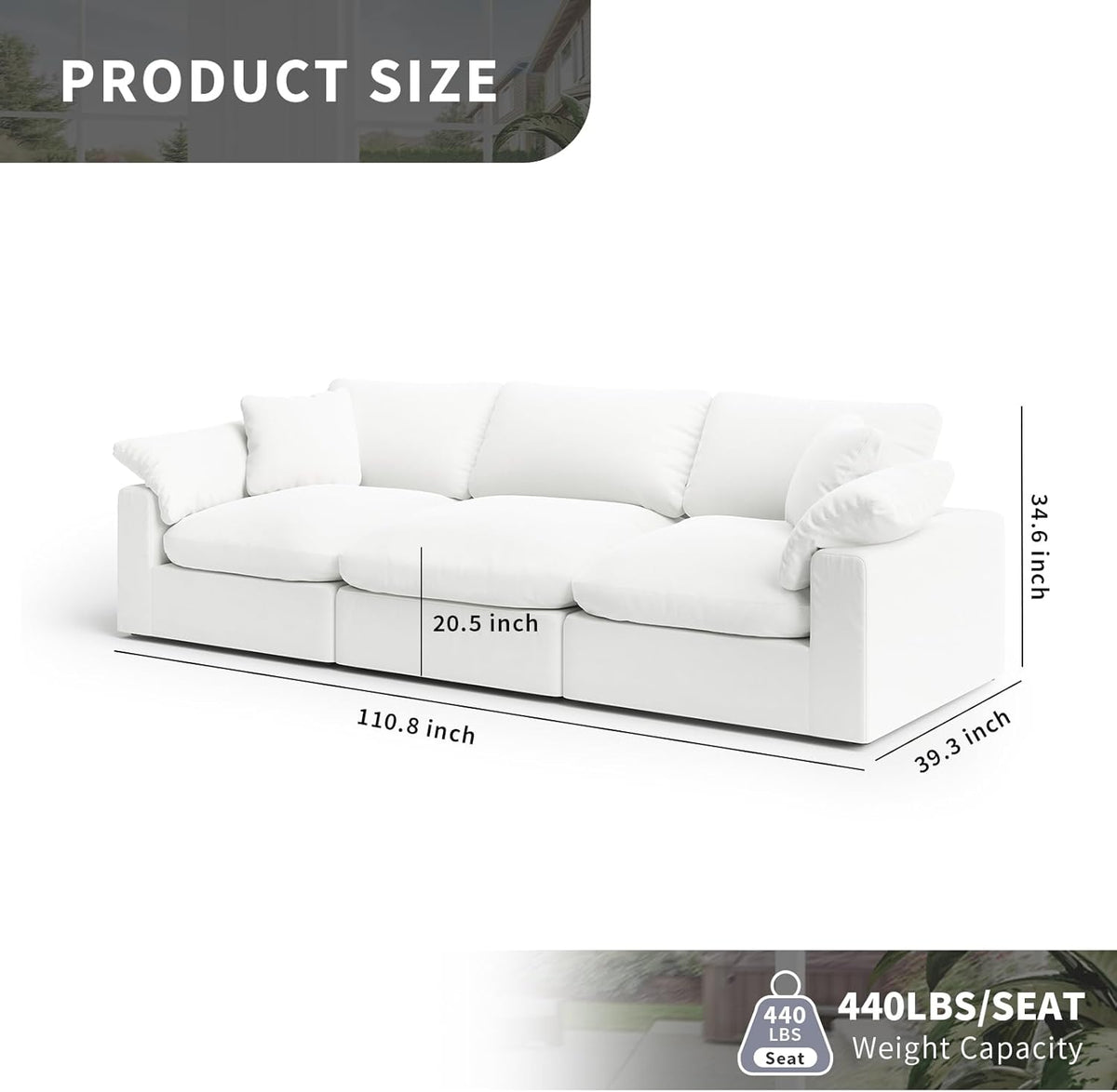 Cloud Modular Sectional Sofa, Oversized Convertible Modular Cloud Couch, Down Feather Filled Sectional Sofa Comfy Upholstered Deep Seat Couches for Living Room, Sofa Covers Washable & Replaceable