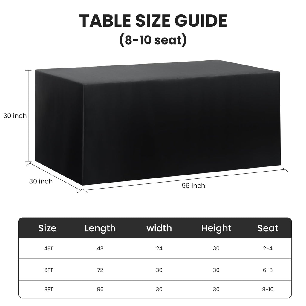 2 Pack Fitted Tablecloth for 8 Foot Rectangle Tables 96 x 30 Inch Black Table Covers Water Resistant Polyester Table