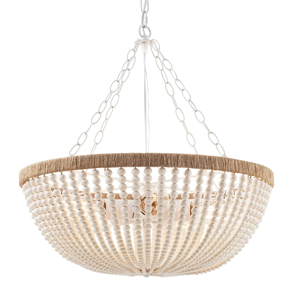 5 Lights Bohemia Wood Beaded Chandelier Farmhouse Antique Rustic Pendant Light Kitchen Island Dining Living Room