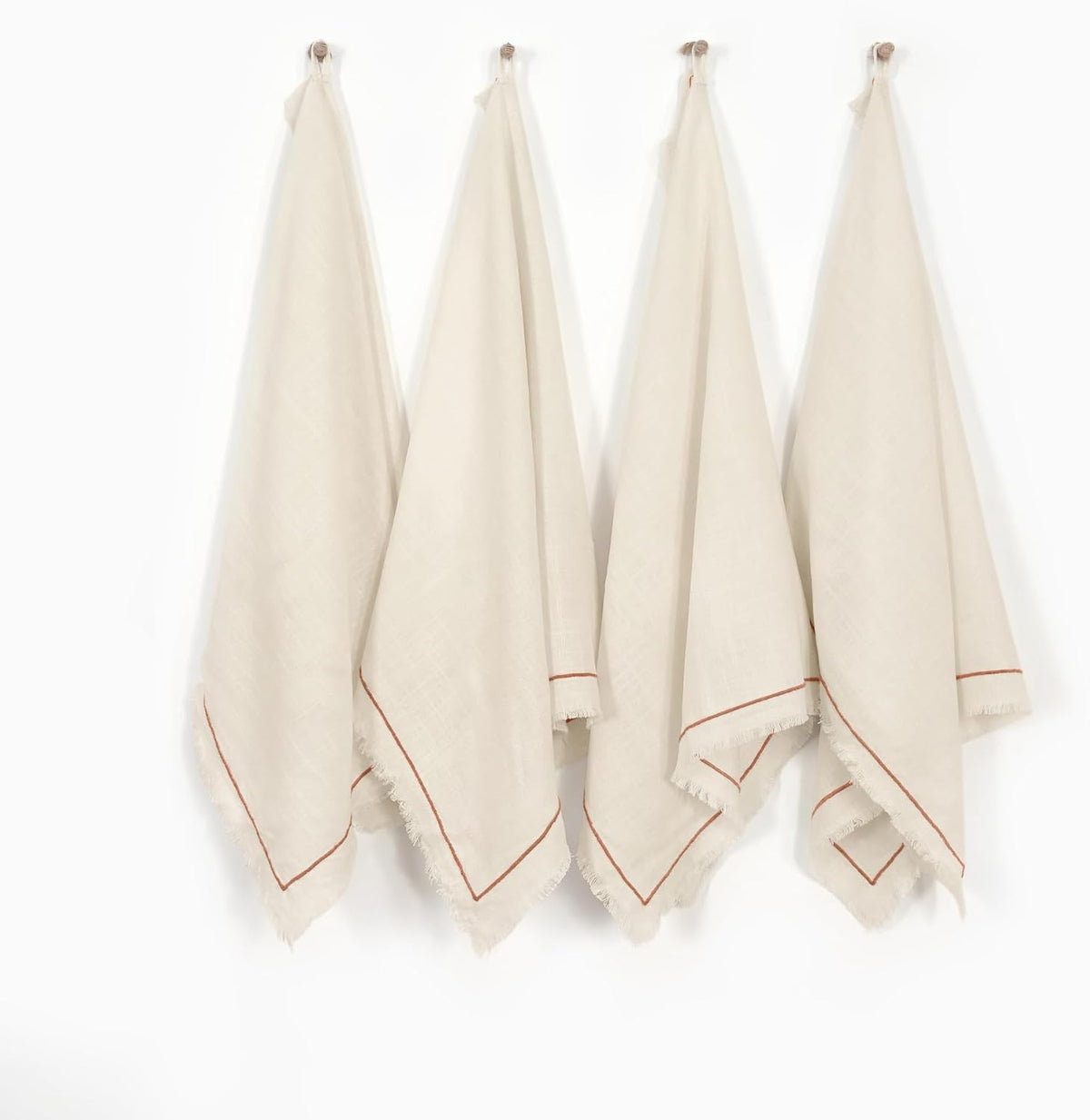 Linen World Dish Towels Set of 4, 20 x 28 Inch Linen Blend Kitchen Towel, Frayed Edge, Embroidered Border, Absorbent