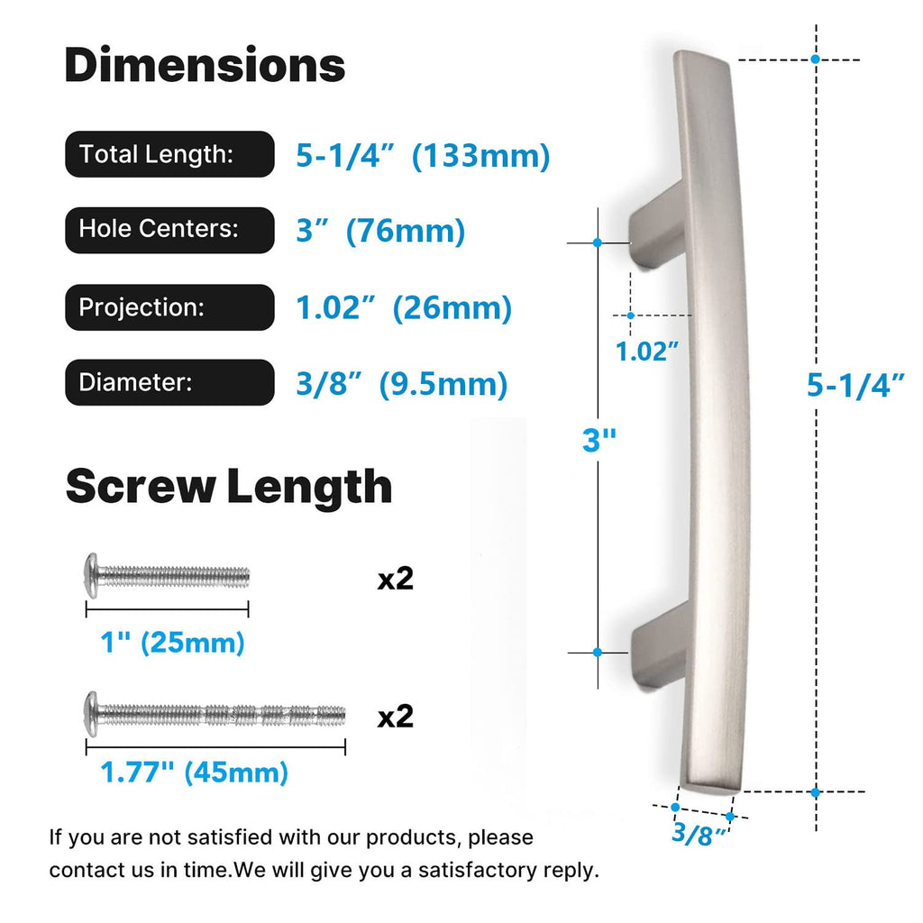 25 Pack Brushed Nickel Cabinet Pulls, Solid Zinc Alloy, 3 Inch CC