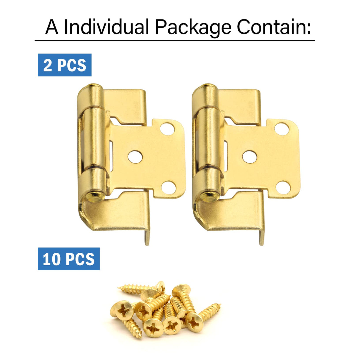 20 Pack (10 Pairs) 1/2 Inch Overlay Partial Wrap Hinges Brass Gold