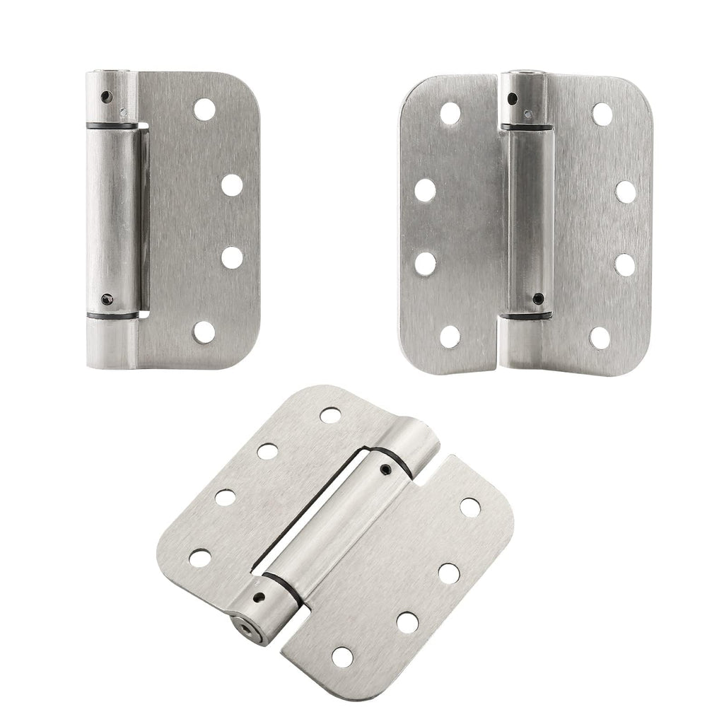 4 Inch Self Closing Door Hinges, 5/8 Inch Radius, Satin Nickel, 2 Pack