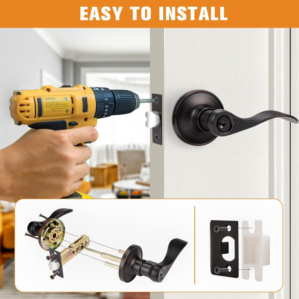 Keyed Alike Bronze Door Handle, Oil Rubbed Bronze Wave Style Entry Door Handles, Door Levers Lockset for Interior and