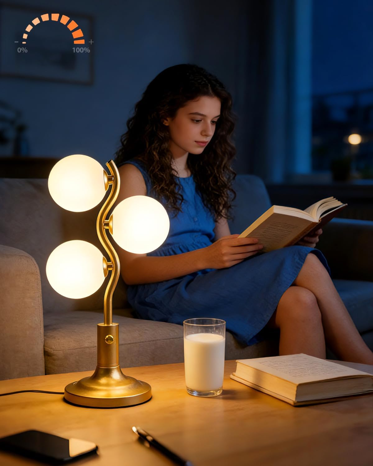 Mid Century Globe Table Lamp Dimmable Modern 3 Lights Gold Desk Lamp 3000K Warmwhite Bedside Table Lamp Living Room