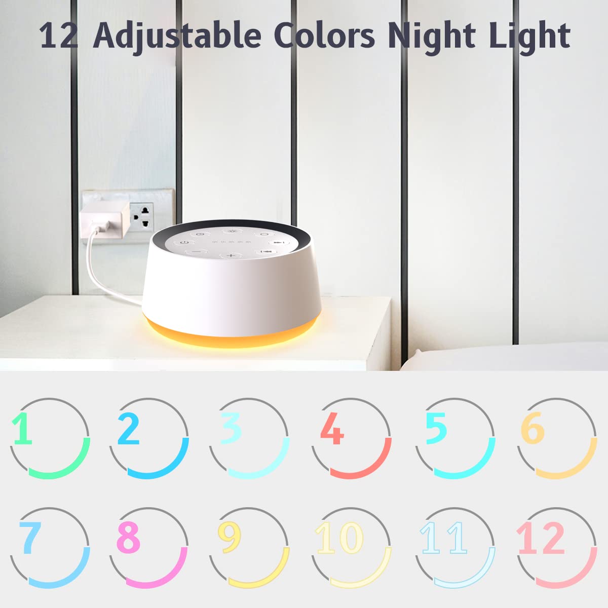 Brown Noise Sound Machine with 30 Sounds, 12 Colors Night Light White Noise Machine for Adults Baby Kids Sleep Machines