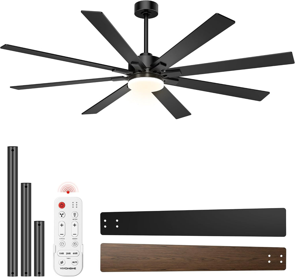72" Indoor/Outdoor Flush Mount Ceiling Fan with Light & Remote