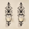 24" Hurricane Wall Sconces Set of Two, Iron & Glass Sconces for Candles