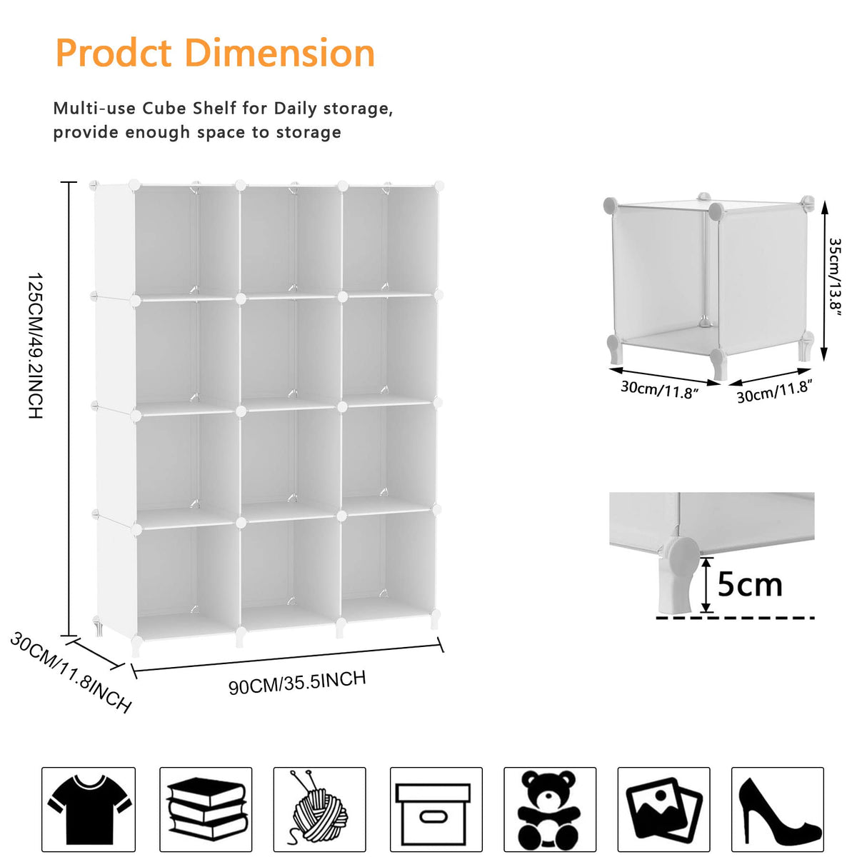 12 Cube Storage Organizer, Closet Organizer Storage Shelves, White