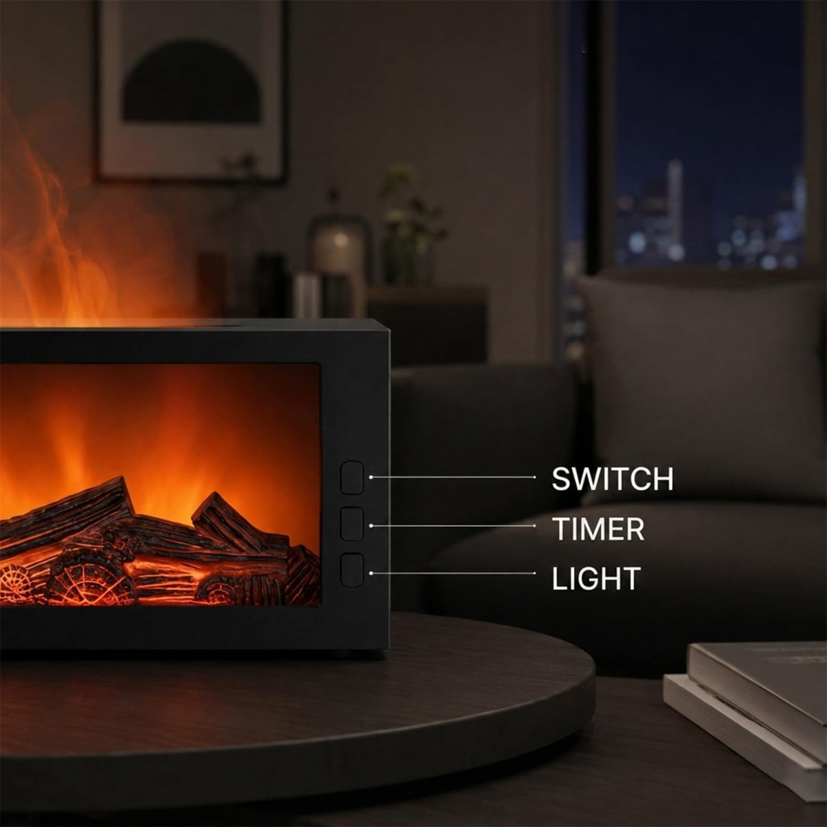 Essential Oil Diffuser, Fireplace Flame Remote Control Humidifier