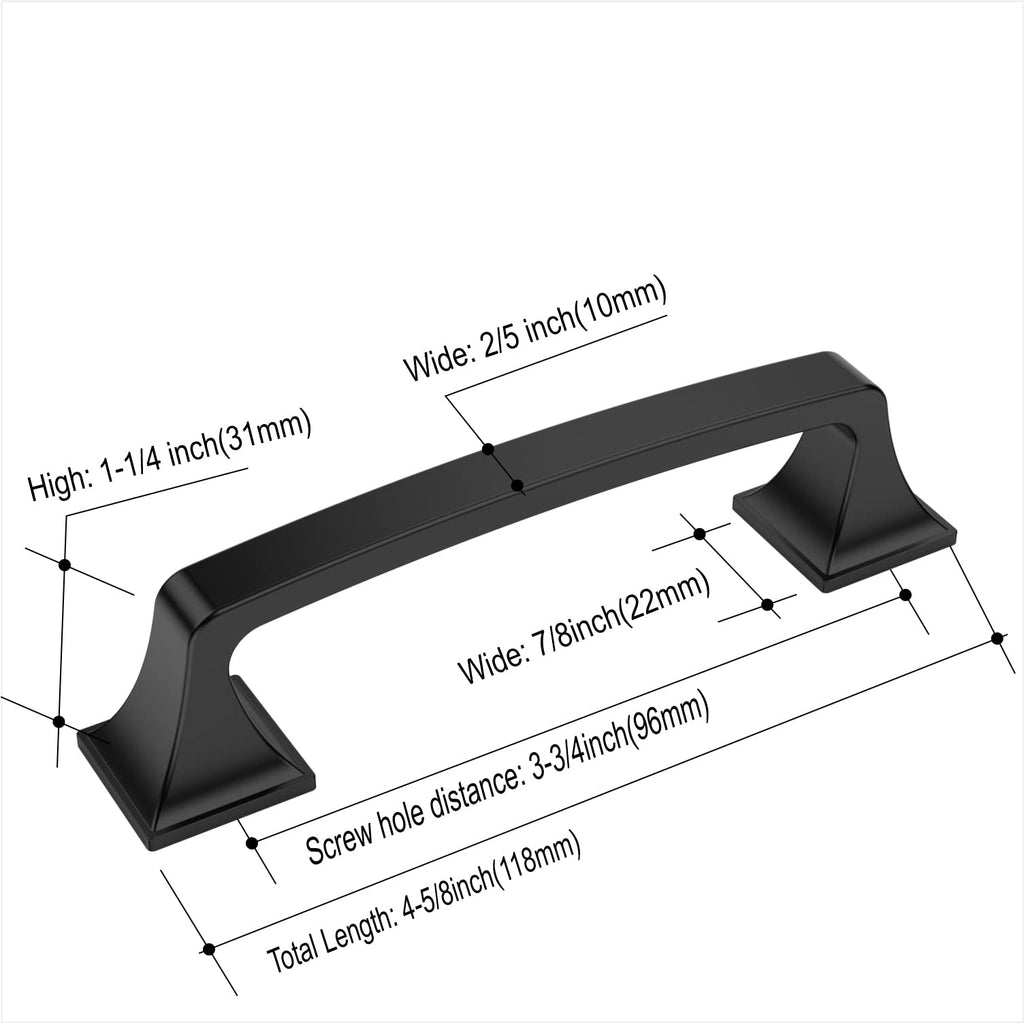10 Pack Matte Black 3-3/4 Inch(96mm) Hole Centers Kitchen Cabinet Pulls Hardware Kitchen Handles for Cabinets
