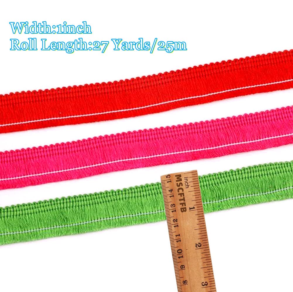 Polyester Fringe,1inch Wide Tassel Fringe Trim,Decorative Lace Ribbon Boho Fabric Border Trim for Girls - 27 Yards
