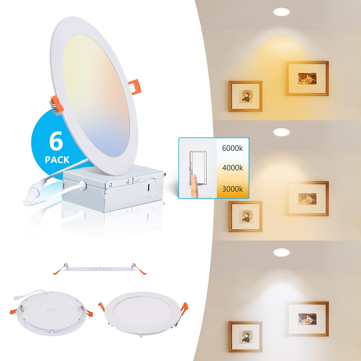 6‐Packs 8 Inch Recessed Light J‐Box, Ultra‐Thin Can‐Killer Canless