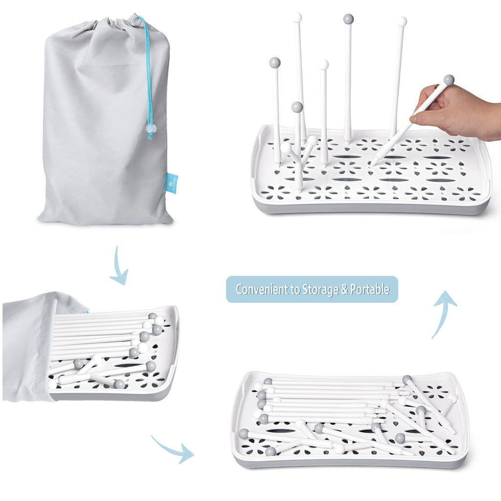 Baby Bottle Drying Rack: Space-Saving with 13 Hooks & Drain Tray