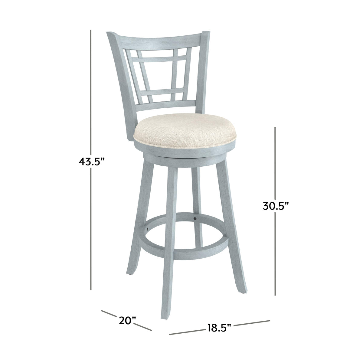 Inspired Bertoia Style Fairfox 30.5" Wood Swivel Bar Height Stool, Blue Wire Brush