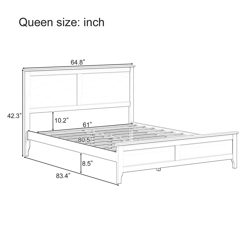 Wood Queen Size Bed Frame with Headboard, Modern Solid Farmhouse Platform Bed Frame, Sturdy Wooden Foundation with