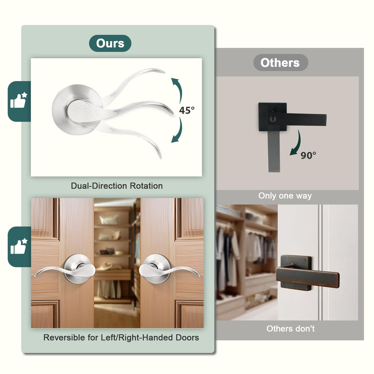 10 Pack Satin Nickel Passage Lever Handle Interior Door Levers Hallway Closet Door Handles Wave Door Lock Keyless
