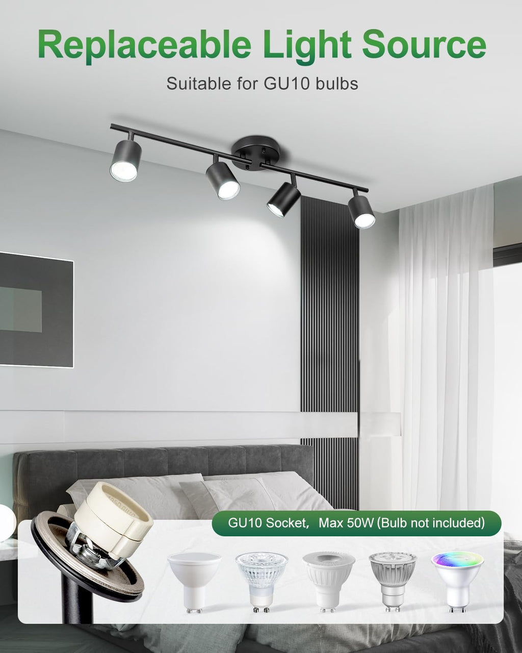 4 Ways Black Track Lighting Fixtures Ceiling Gu10 Bulb Not Included