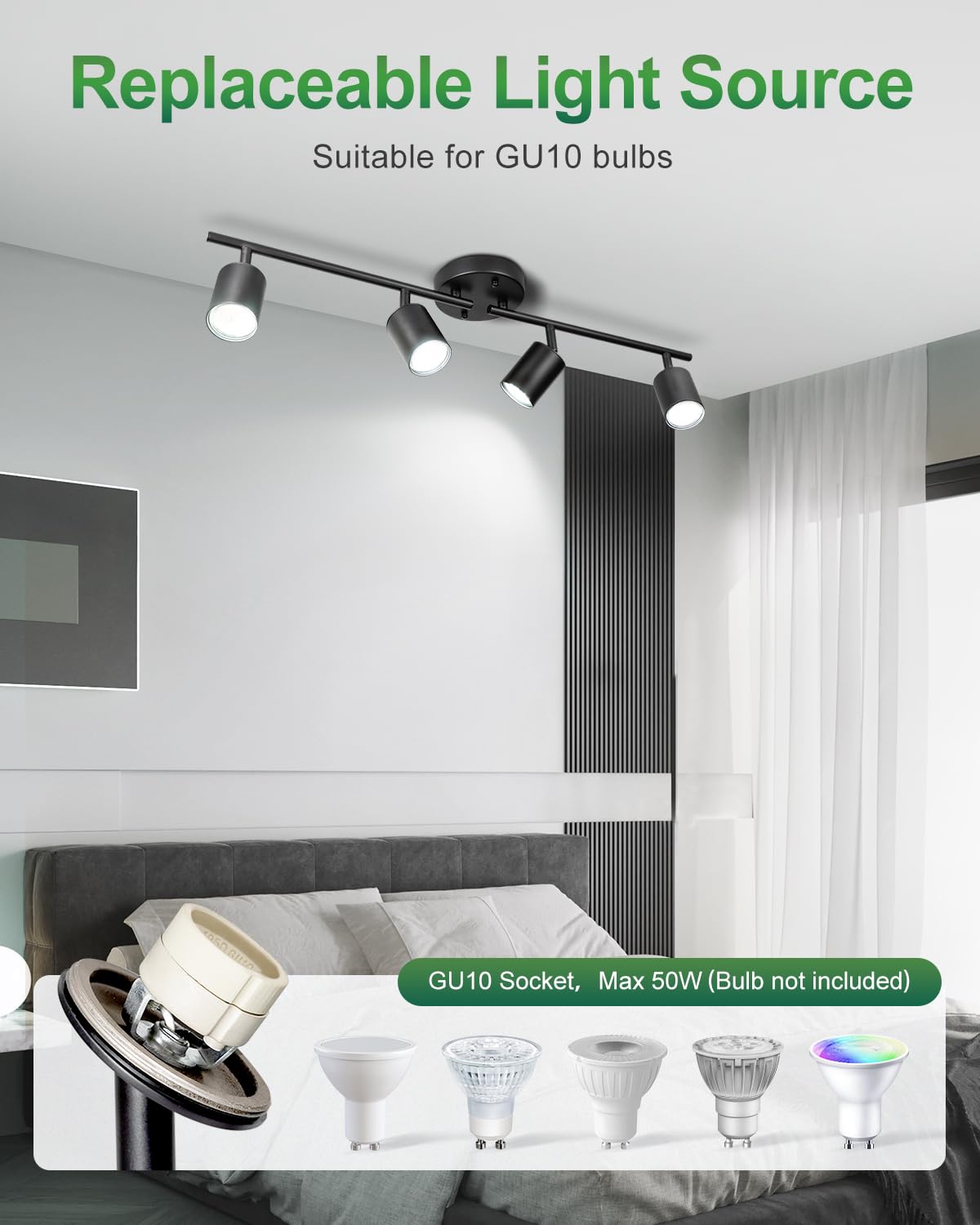 4 Ways Black Track Lighting Fixtures Ceiling Gu10 Bulb Not Included