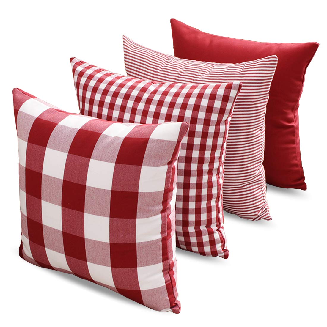 Red and White Buffalo Check Plaid Outdoor Throw Pillow Cover 18x18 Set of 4