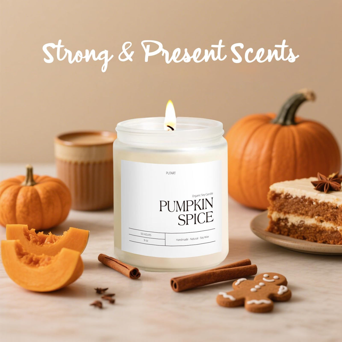 Pumpkin Spice Fall Candle Scented, 9oz Non Toxic Soy Candle
