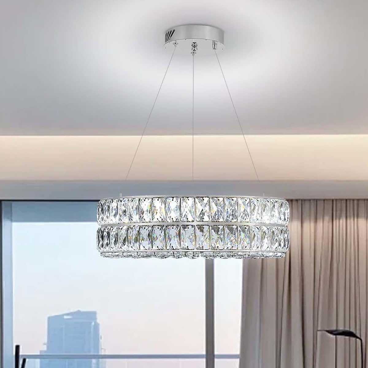15.7-Inch Silver Ring Crystal Chandelier with Modern LED Light
