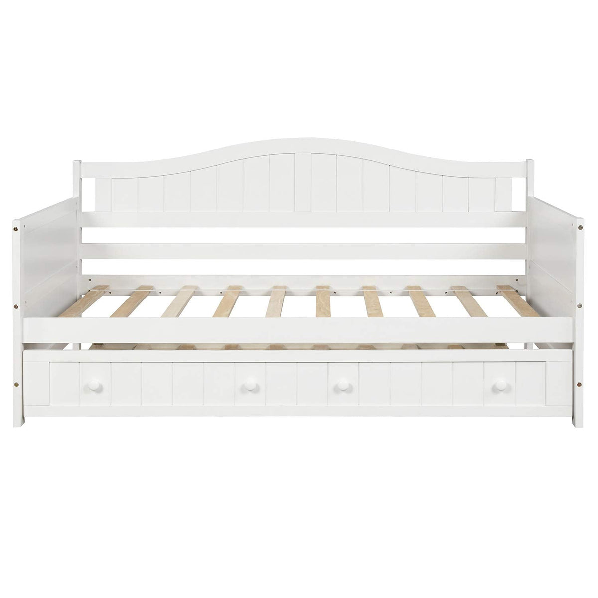 Classic Wood Daybed with Trundle Sofa Bed Living Room, No Box Spring Needed White