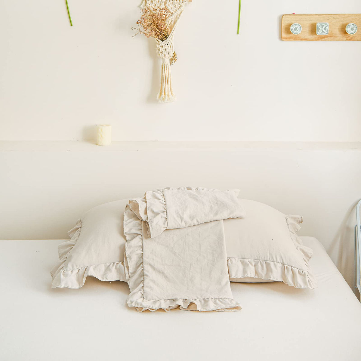Beige Pillowcases Ruffled Pillow Shams Beige Grey Ruffle Pillowcases Set of 2 Shabby Chic Pillowcases 2 Pack