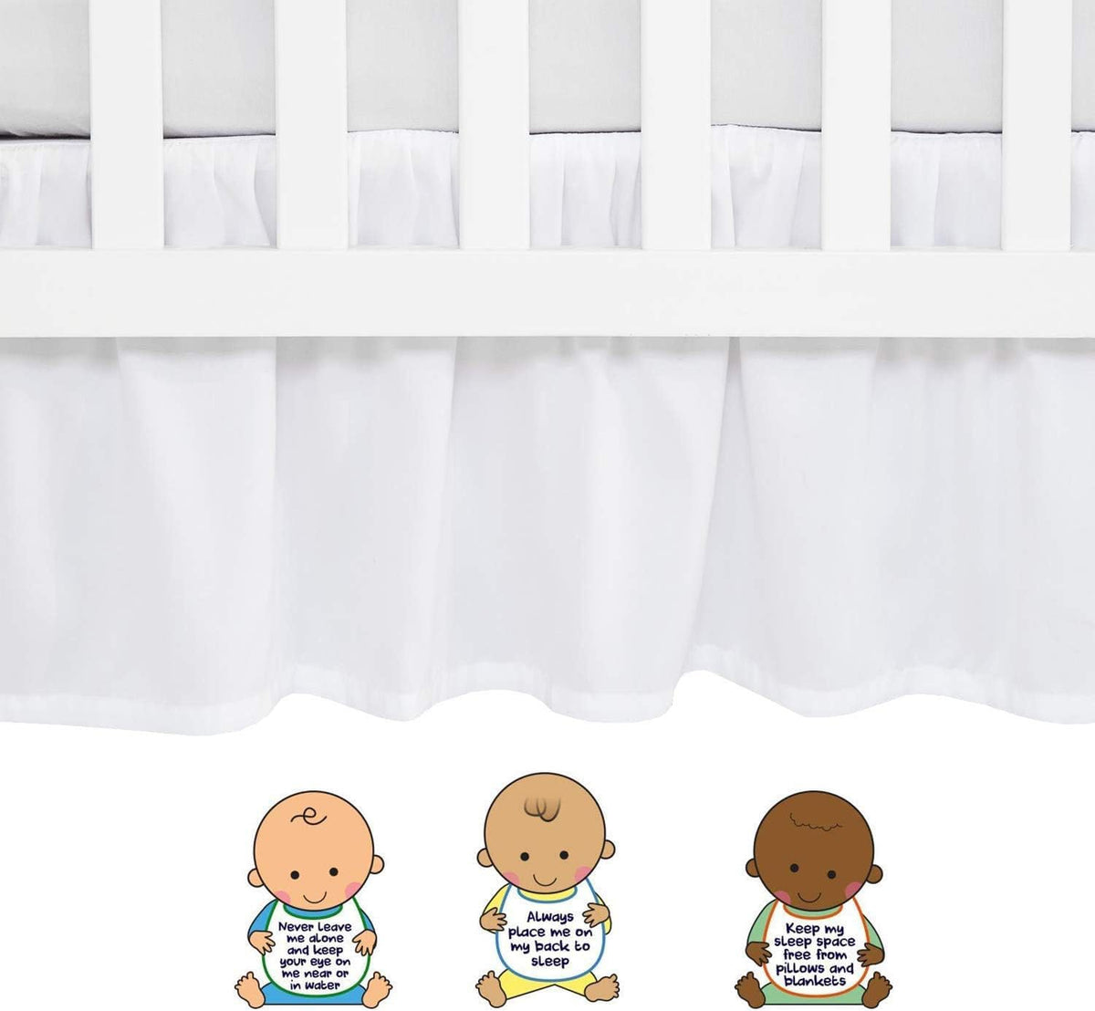Dust Ruffle Crib Skirt, 100% Egyptian Cotton 800 Thread Count, Crib Size (28" x 52"+14") Inch Drop Toddler Bed Skirt
