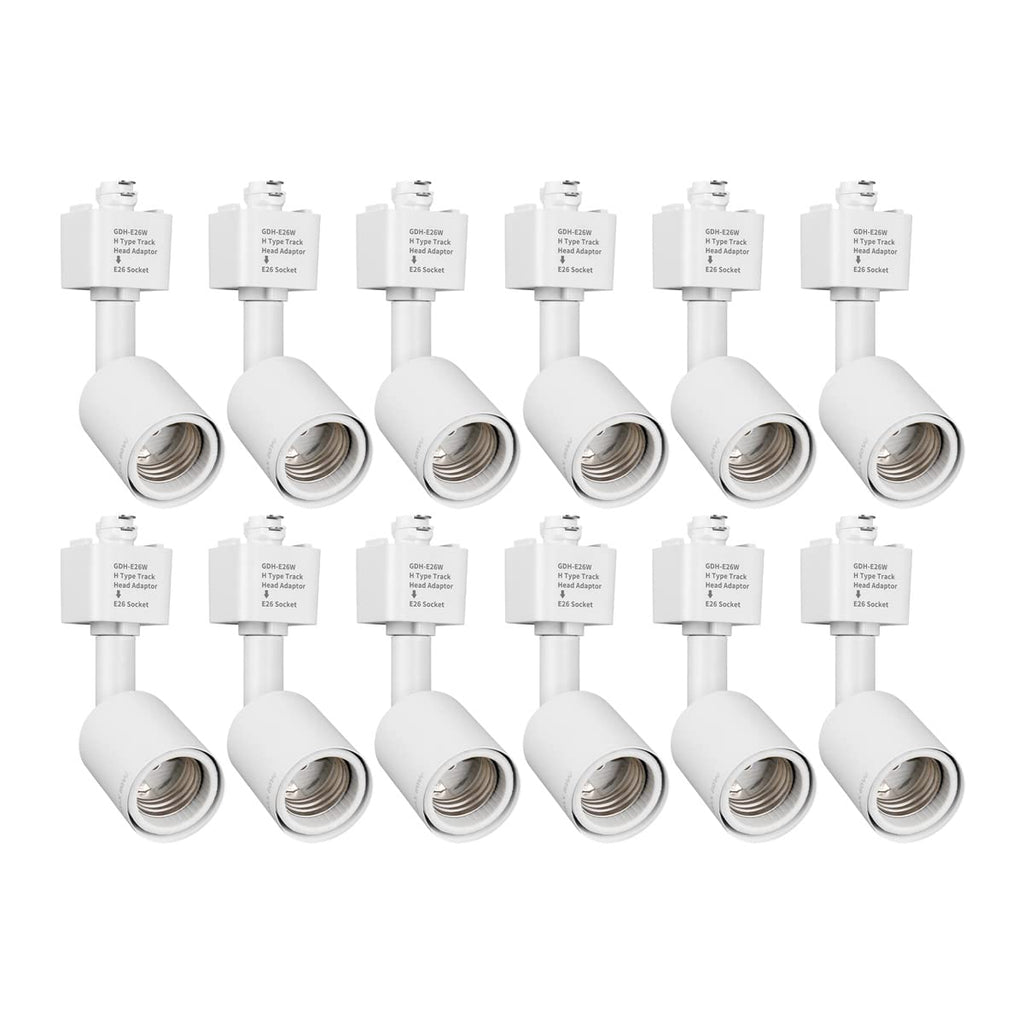 H Type Track Lighting Head to E26 Medium Screw Base Adapter Light Direction Adjustable Pack of 12 (White)