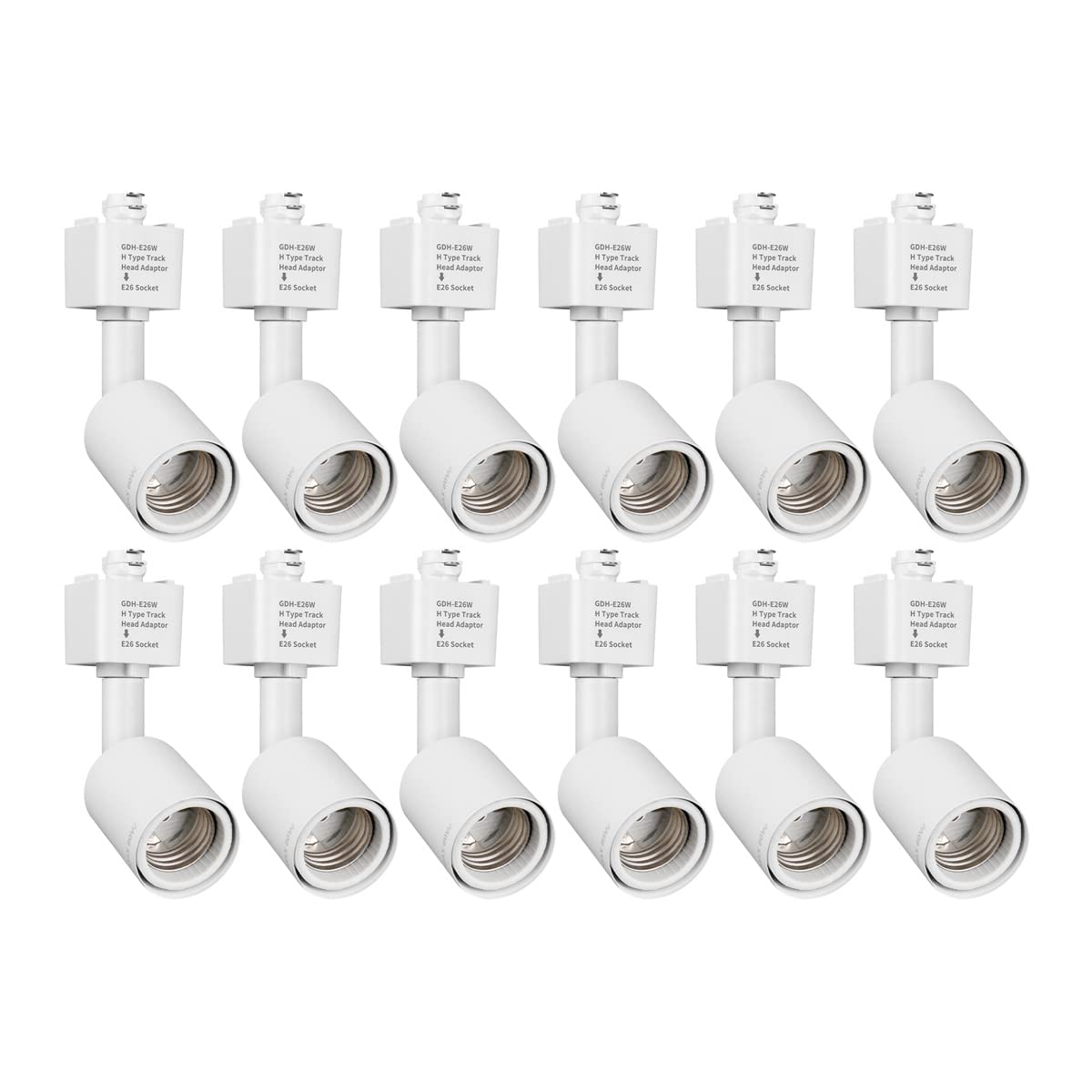 H Type Track Lighting Head to E26 Medium Screw Base Adapter Light Direction Adjustable Pack of 12 (White)
