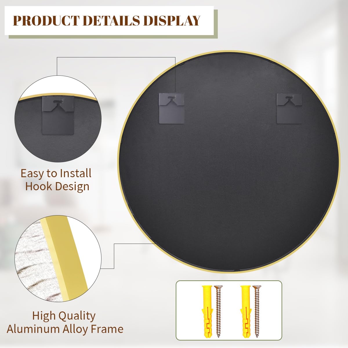 30 Inch Round Mirror, Metal Frame Circle Mirror, Gold
