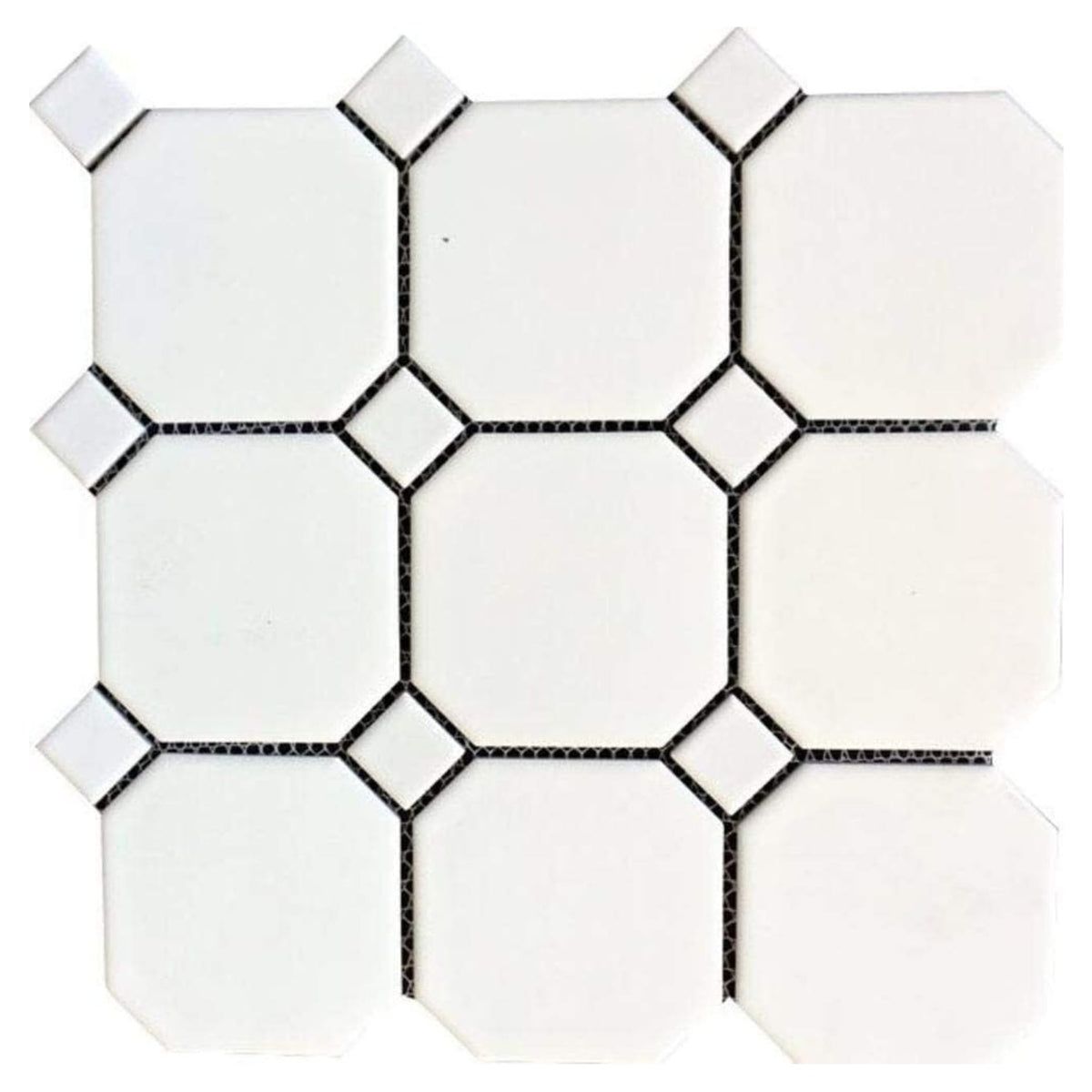 4" Octagon Tile Matte White Mosaic Porcelain Floor and Wall Tile Backsplashes, Accent Wall (White Dots Matte, 5