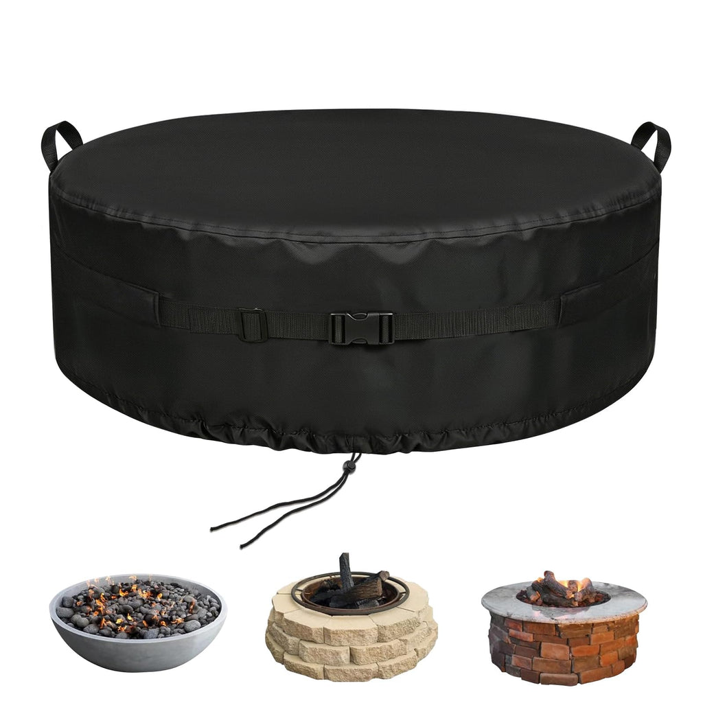 Fire Pit Cover Round, 32-35 Inch Outdoor Firepit Covers *9In