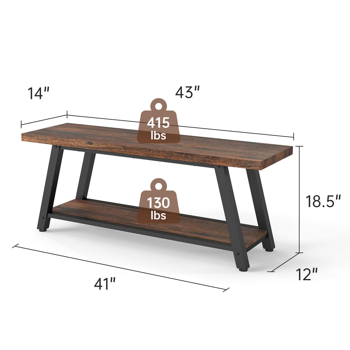 43" Farmhouse Entryway&End of Bed Wood Bench, Rustic Brown&Black