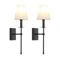 Set of 2 Classic Rustic Industrial Wall Sconce Lighting Fixture with Flared White Textile Lamp Shade and Black