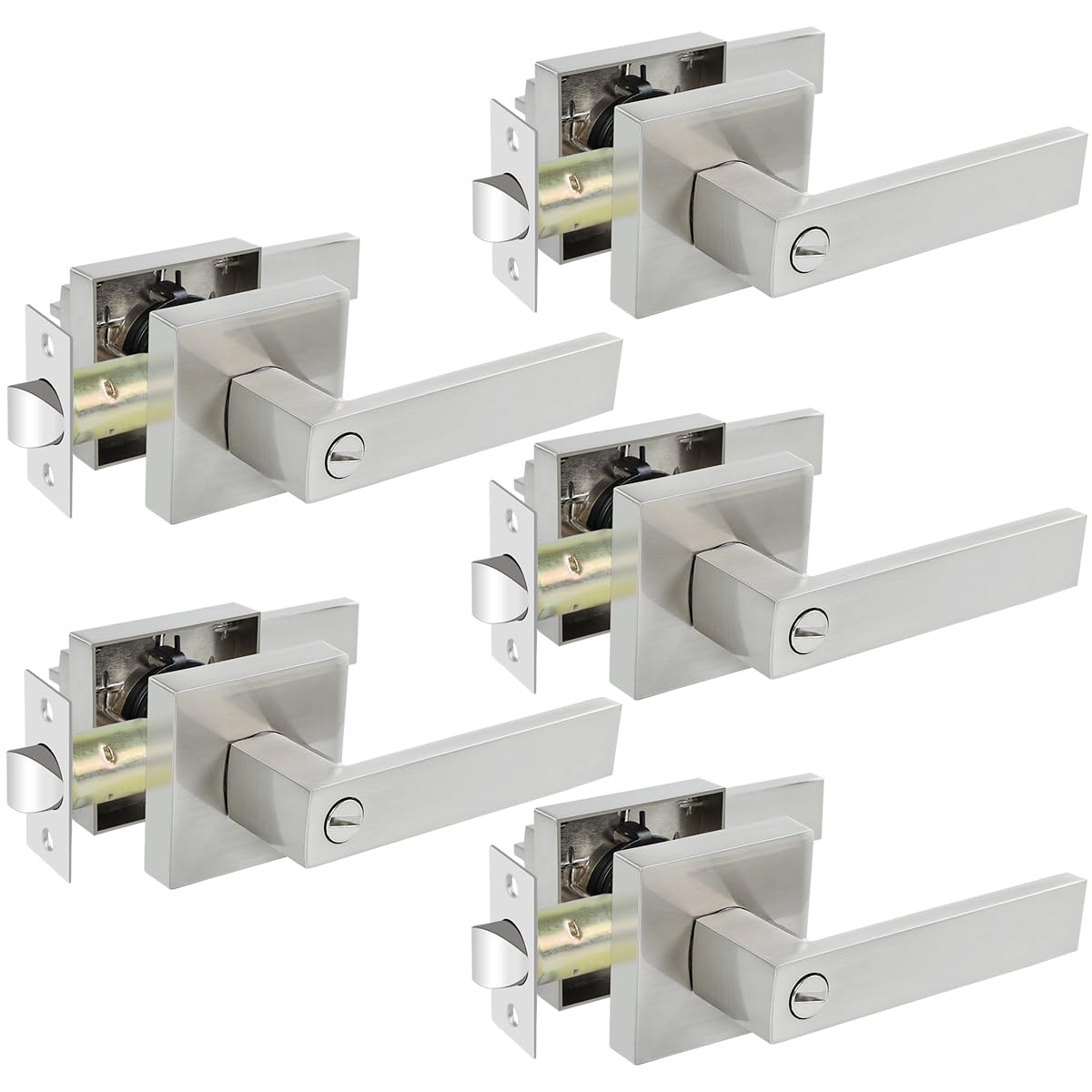 5 Pack Satin Nickel Privacy Interior Door Levers